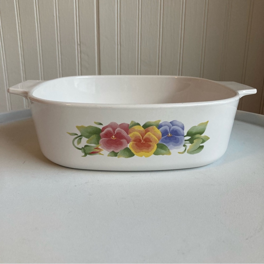 Vintage Corning Ware A -2- B, 2 Liter Summer Blush Pansies Casserole Dish Flower